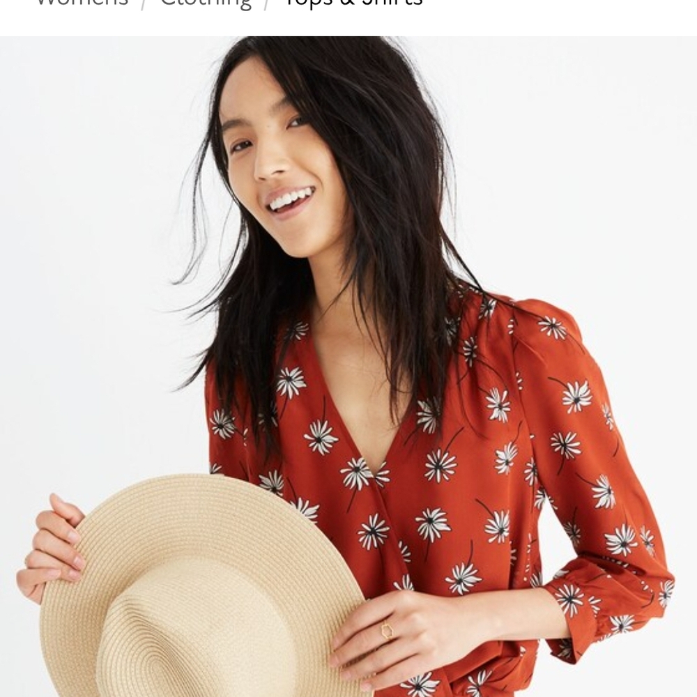 Madewell Rust Floral V-Neck Blouse